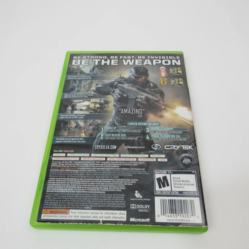 Crysis 2 (Microsoft Xbox‎ 360, 2011) w/ Limited Edition Disc CIB